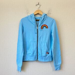 AVIATOR NATION Rainbow Embroidery Hoodie Light Blue Full Zip Athleisure